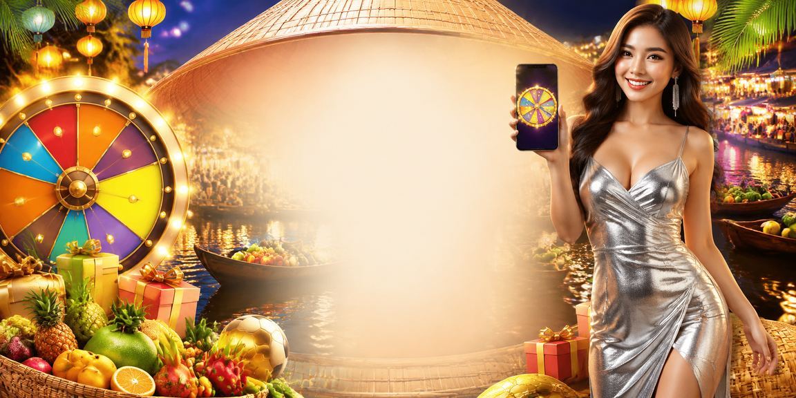 Cảnh đồng bằng sông Cửu Long với bàn roulette và nón lá truyền thống Việt Nam